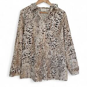 Chico's Womens No Iron Cotton Animal Print Button Down Shirt Top Size L Mob Wife